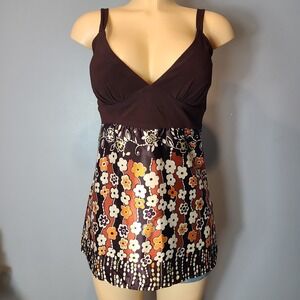 Vtg Studio Y Y2K Babydoll Top Satin Mall Fairy Grunge 90s Brown Festival Floral